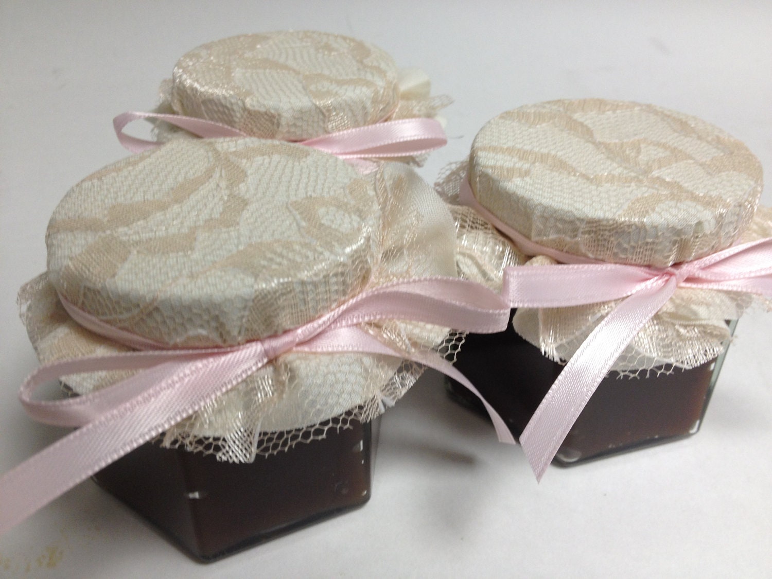 Ivory and Lace with Pink Wedding Favors Hexagon Jars 4 oz with AppleButter Il_570xn
