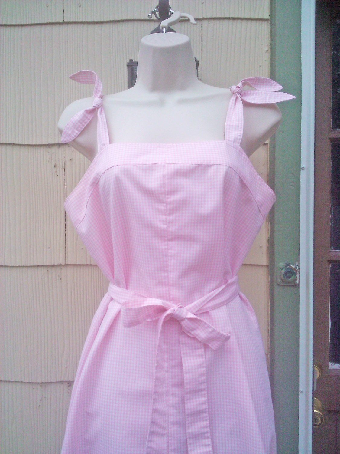 Vintage 1950s/ 1960s Sun Dress/ Shift Dress/ Pink/ Gingham/ Rockabilly/VLV Pin Up/ Medium