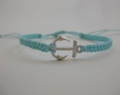 Silver Anchor Aqua Macrame Bracelet