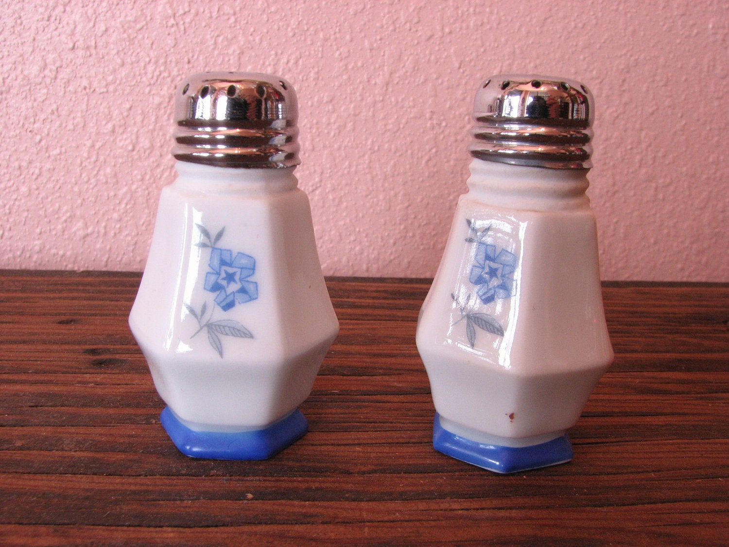 Blue and White Floral Salt and Pepper made in Chechoslovakia