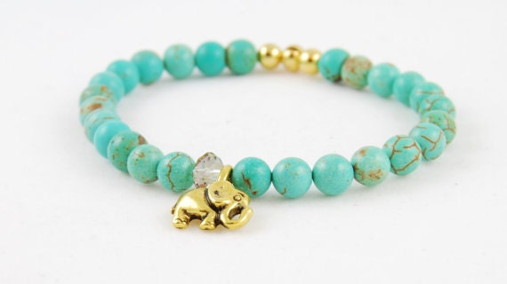 Elephant Bracelet, Teal Magnesite Gemstone