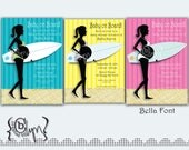 printable Pregnant Surfer Girl baby shower invitation Stripes and CUSTOM COLORS