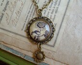 Sunflower Necklace - Sunflower Charm - Antique Botanical Print Necklace W/ Chain in Brass