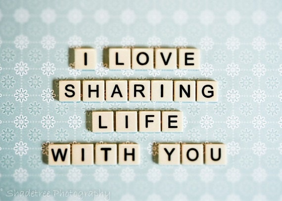 Scrabble Tile Art Love Dreamy Anniversary Gift Blue White for Him Her Life Pastel Shabby Chic, 5 x 7 Word Art Print
