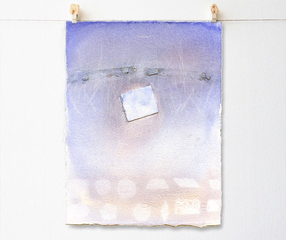Original abstract watercolor mixed media painting blue geometry Mother's Day