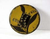 OLd  french TIN BOX green and yellow  " Lily of the Valley" Shabby chic