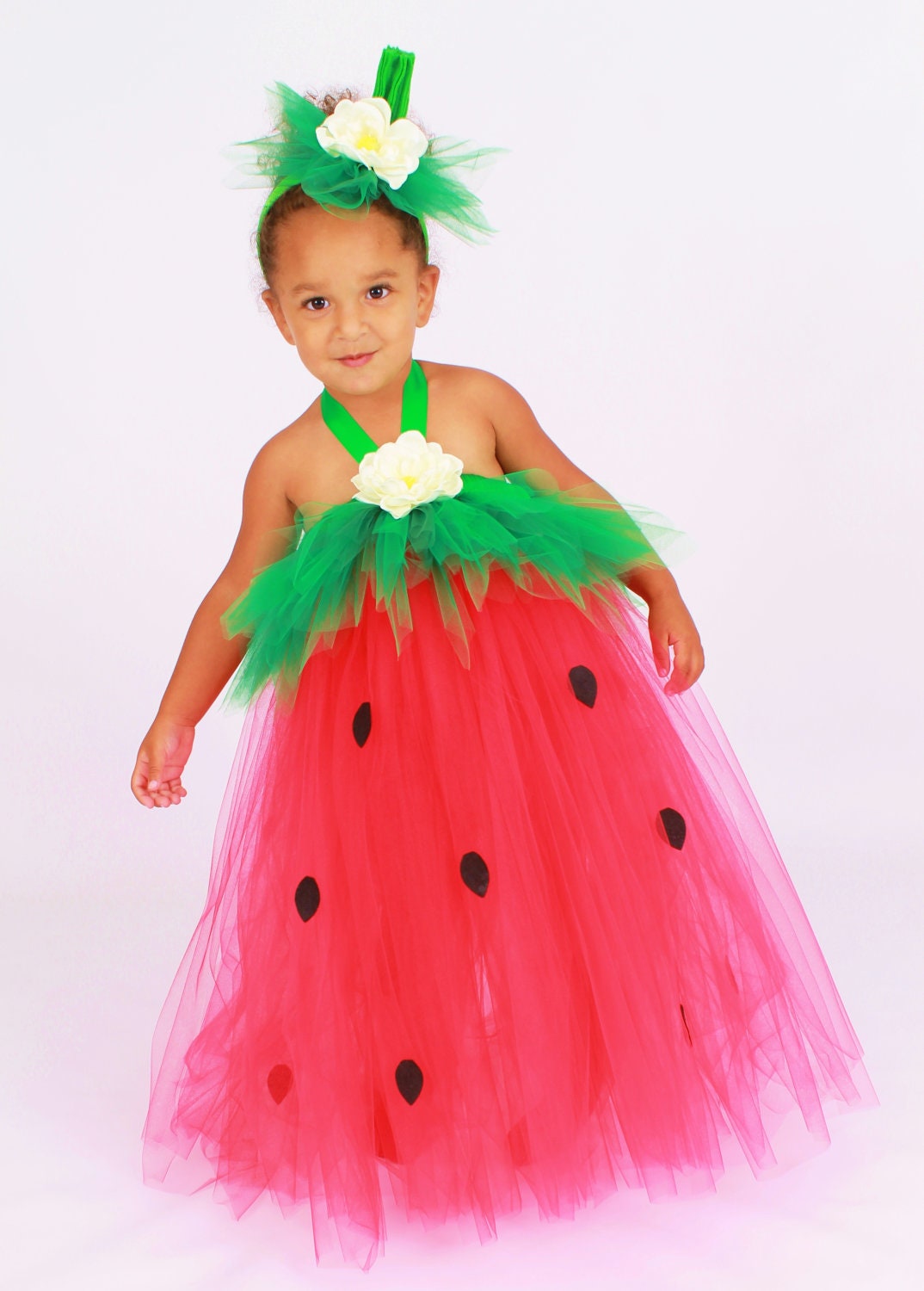 Tutu Dress - Strawberry Birthday or Halloween Costume - Red & Green - Berry Beauty - 5-6 Youth Girl Il_170x135