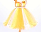 Petti Tutu Dress - Halloween Candy Corn Witch Costume - Yellow Orange White - Simply Sweet - 5-6 Youth Girl