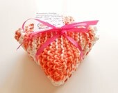 Orange and White Cotton Dish Cloths - Set of 2