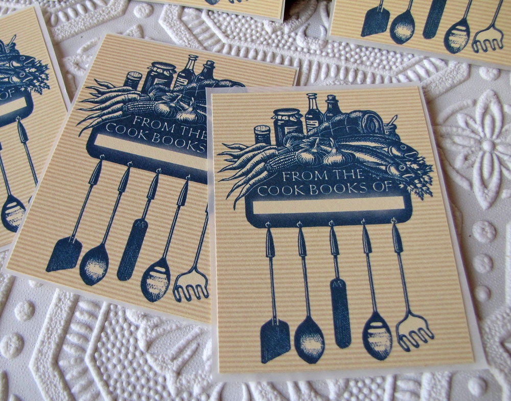 Bookplate Stickers - Vintage Inspired - Cookbook- Utensils