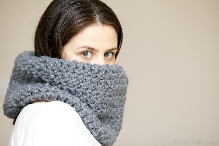 Chunky Crochet Cowl Snood in Slate Grey