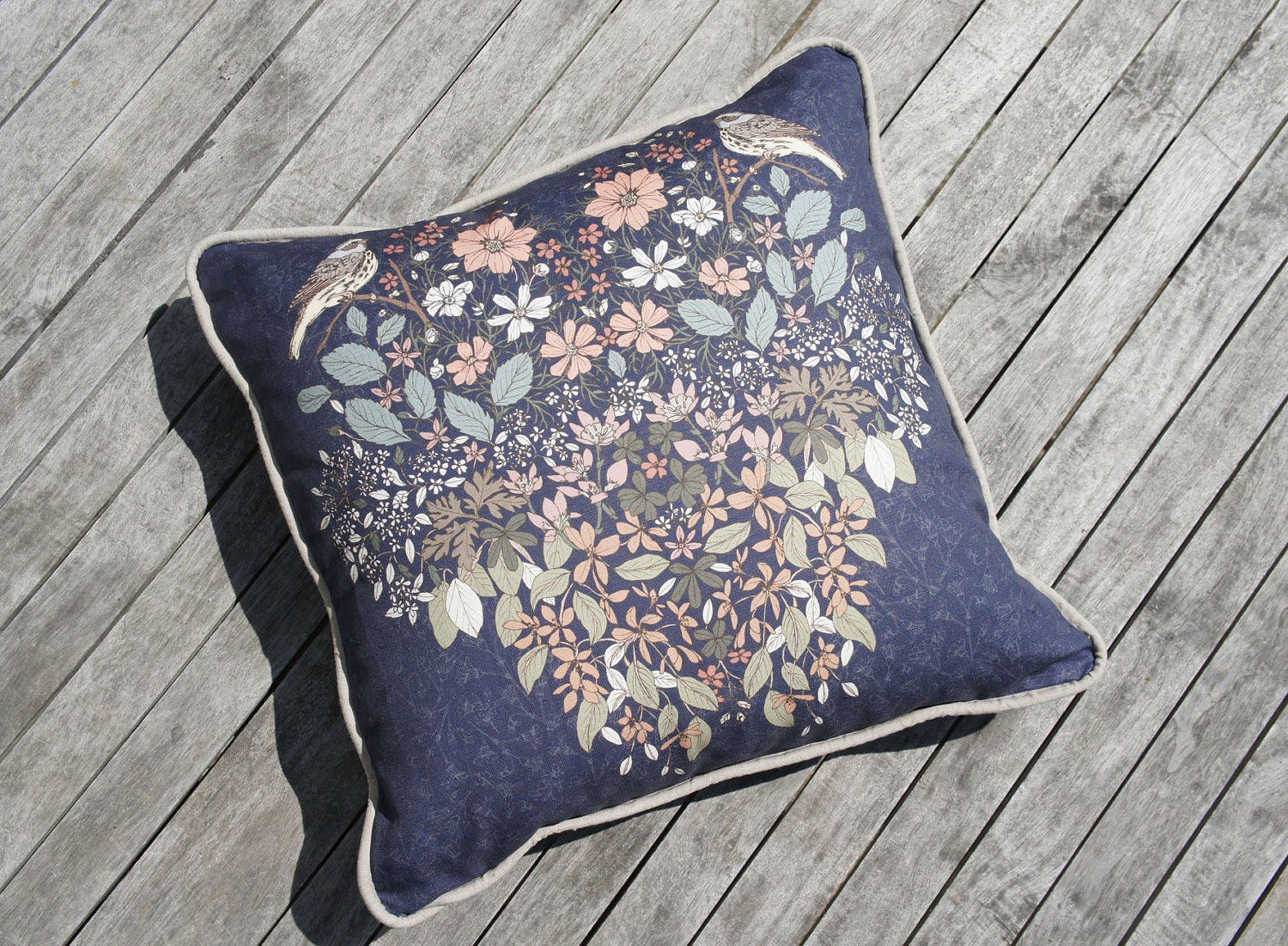 Printed Navy Floral Burst Cushion Cover 18"x18" (45x45cm)