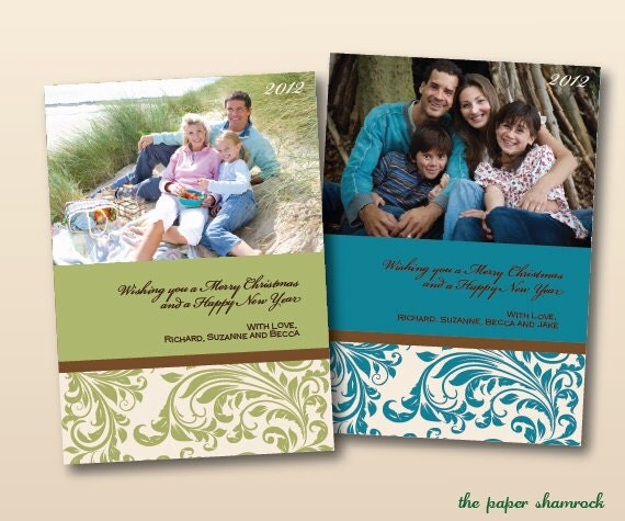 Damask - Photo Christmas Card, Holiday Card, Holiday Greeting Card, Personalized Christmas Card Il_570xn