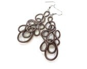 Taupe Matte Wire Art Earrings Dangle Lacy Large Mocha Latte Jewelry - elbowsdesigns