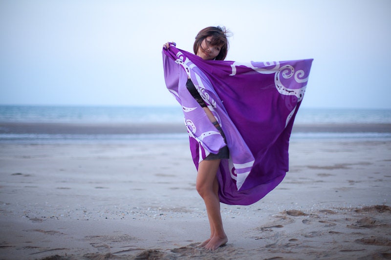 Sarong - Beach Cover Up - Purple, Violet - Pareo, Wrap, Stole, Shrug, Scarf - Extra Large, Extra Long - Bridesmaid Beach Gift - Hand Painted