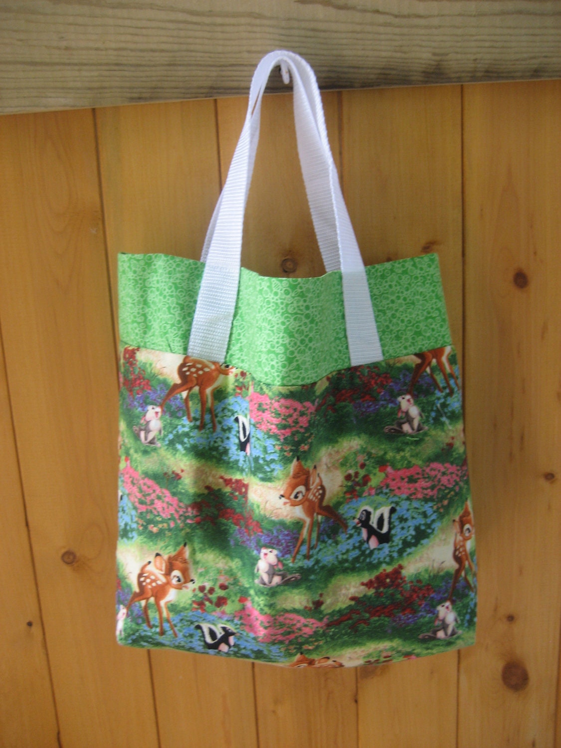 Custom OOAK Disney Bambi Forest Animals Green Tote Bag Kids Adults