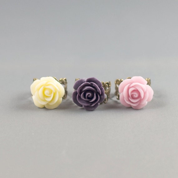 Flower Ring, Rose, Wearable Art, Rose Jewelry, Adjustable Ring, Antique Bronze Ring, Pale Pink Flower
