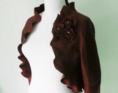 Bridal Jacket Bolero Shrug Wedding Jacket Wool and Silk Felted with Rose Flowers Chocolate Brown Autum Fall
