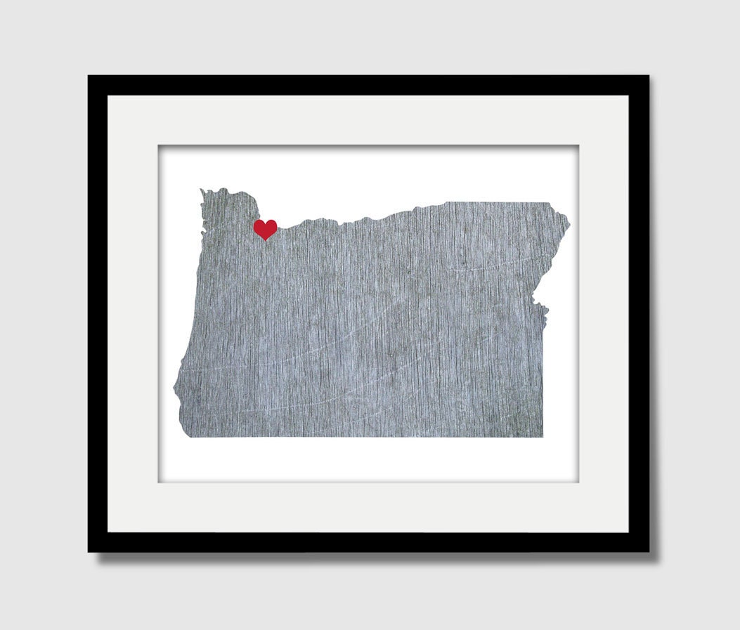Oregon State Custom Personalized Heart Print I Love PDX USA Hometown Wall Art Natural Finish