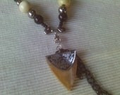 Bohemian, Tribal Style Chic Pendant Necklace, Wood, Silver, Black Natural Elements Necklace, Casual Boho Jewelry, Wood and Silver Jewelry