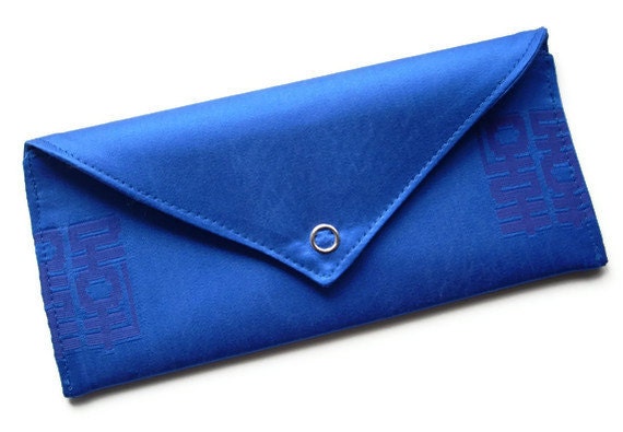 Clutch Purse, Royal Blue Satin Handbag, Envelope Wallet