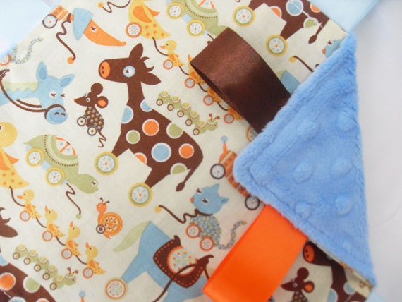 Taggie Lovey Farm Animals Horse Fabric Minky toddler comforter Lovey taggy