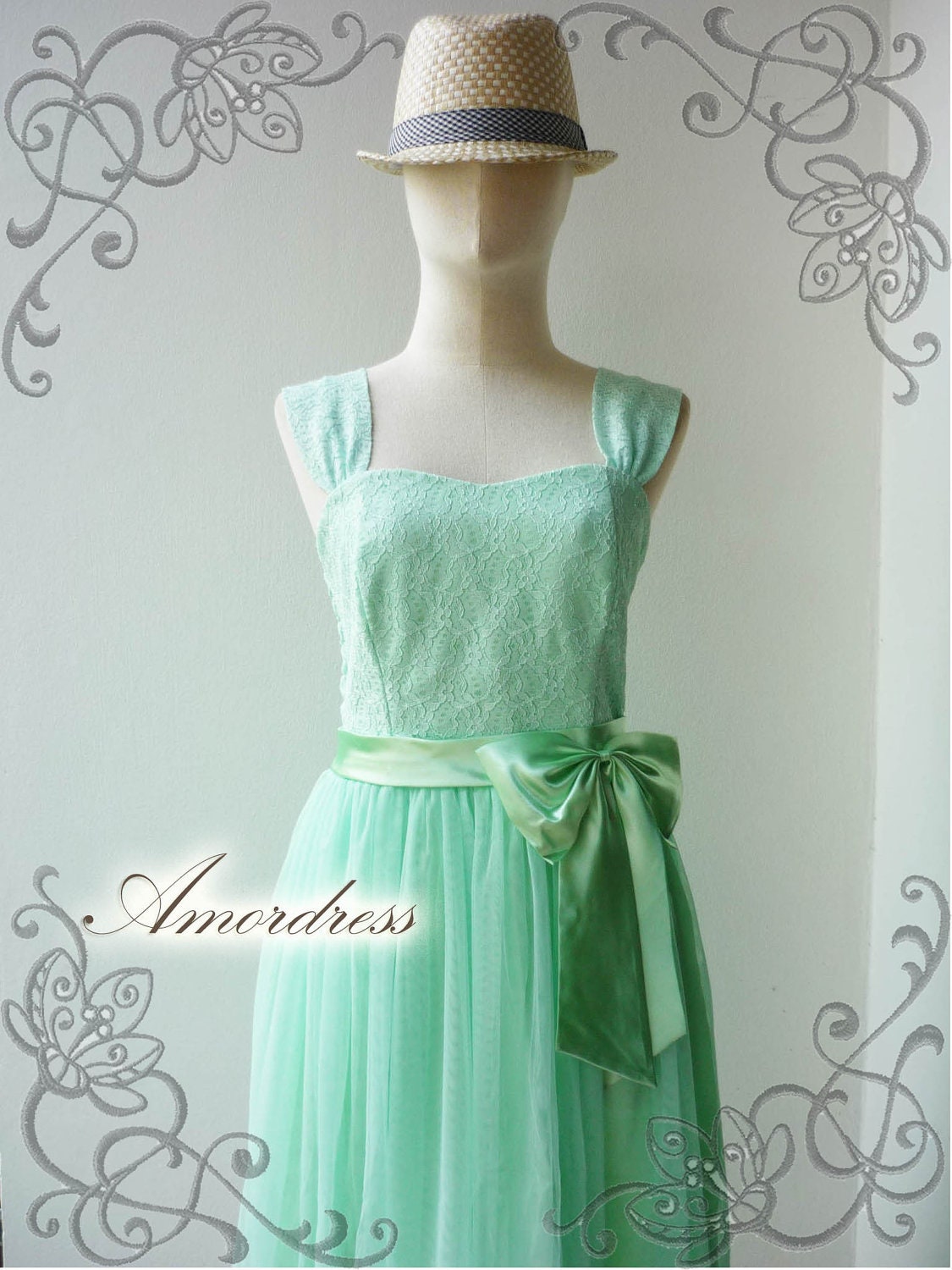 FREE SHIP TODAY--Amor Vintage Inspired- Princess Romance-Gorgeous Lace Dress in Green Shade for Wedding, Prom, Any -Fit S-M-