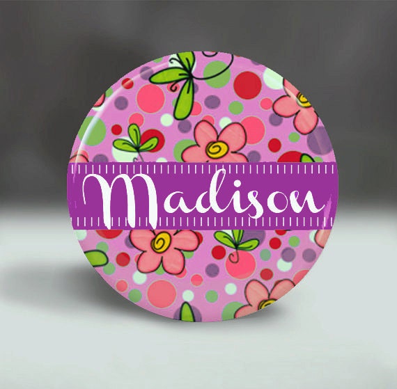 Purple Girly Flowers -  Personalized Pocket Mirror , party favor, bridesmaid gift, bridal shower, birthday, compact mirror
