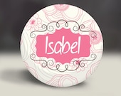 Pink & White Scroll Print Personalized Mirror - Personalized Gift, Stocking Stuffer, Party Favor