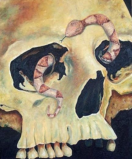 Skull, Snake, Macabre, Spooky, Scary, Halloween,  Fine Art GICLEE Print from my Oil Painting - ebsq Artist Ricky Martin - FREE SHIPPING