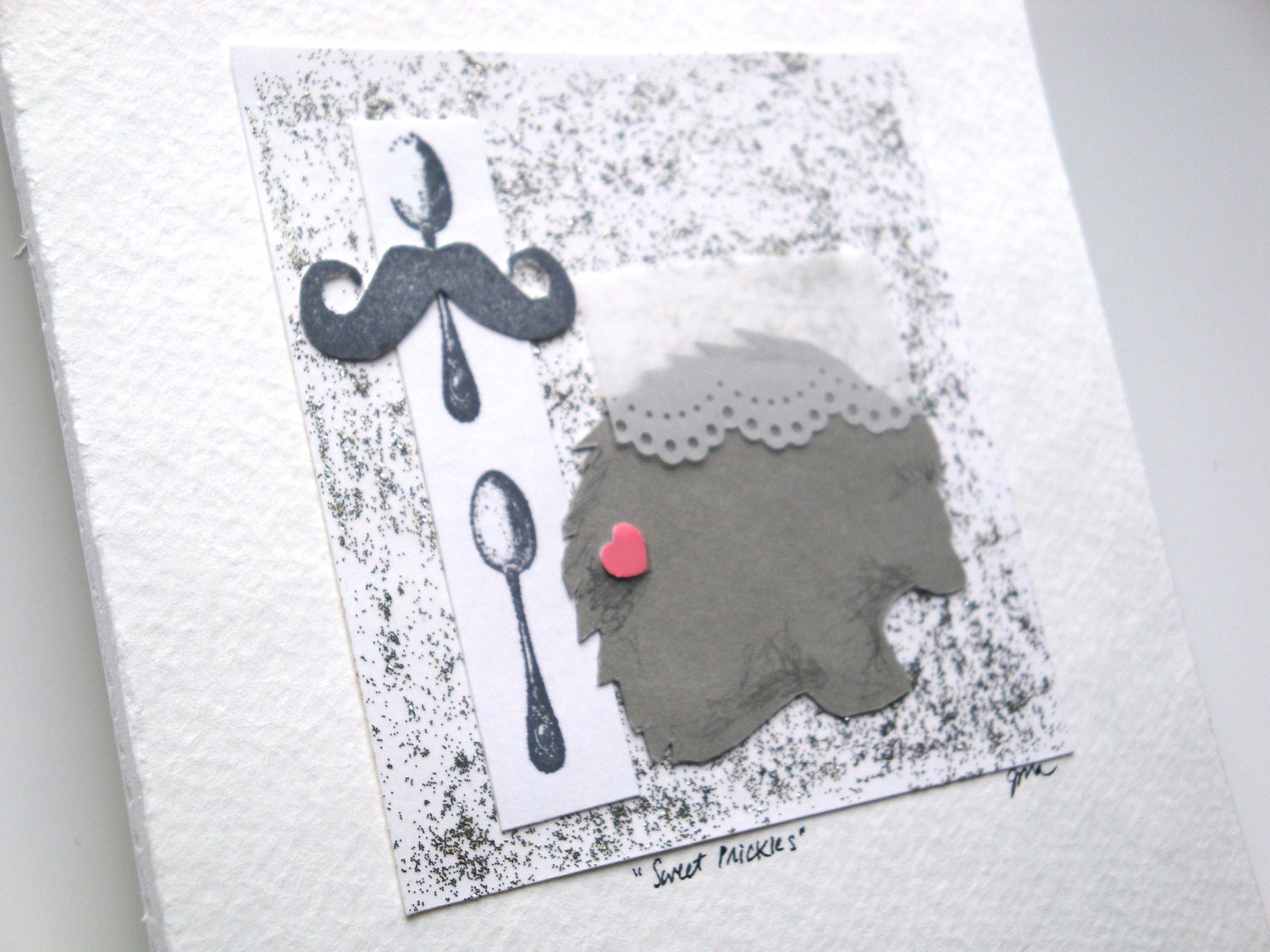 Hedgehog art mustache art mixed media collage teen room art