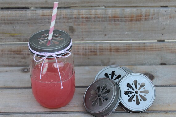 Daisy Cut Mason Jar Lids- 6 Pewter Lids Il_570xn