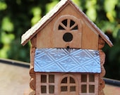Tin Roof Birdhouse, wood and wine corks