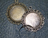 6 Round BEAUTIFUL Decorative Blank Pendant Picture Frame Charms  -Antique Silver 35mm (inside 20mm) Lead and Nickel Free
