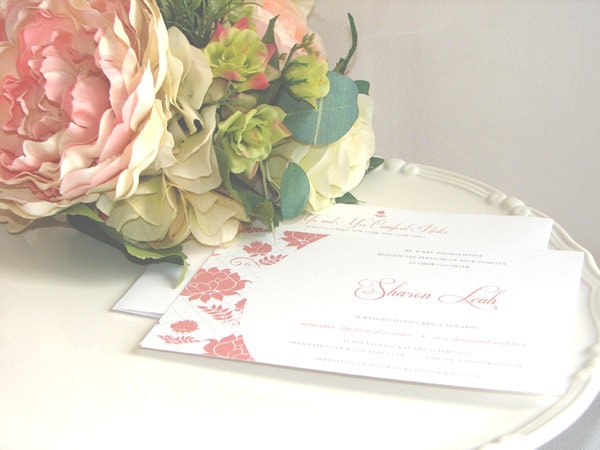 Wedding Invitation: LONDON Wedding Invitation and RSVP (Shabby Chic Blush, Pale blue & Grey) DEPOSIT order