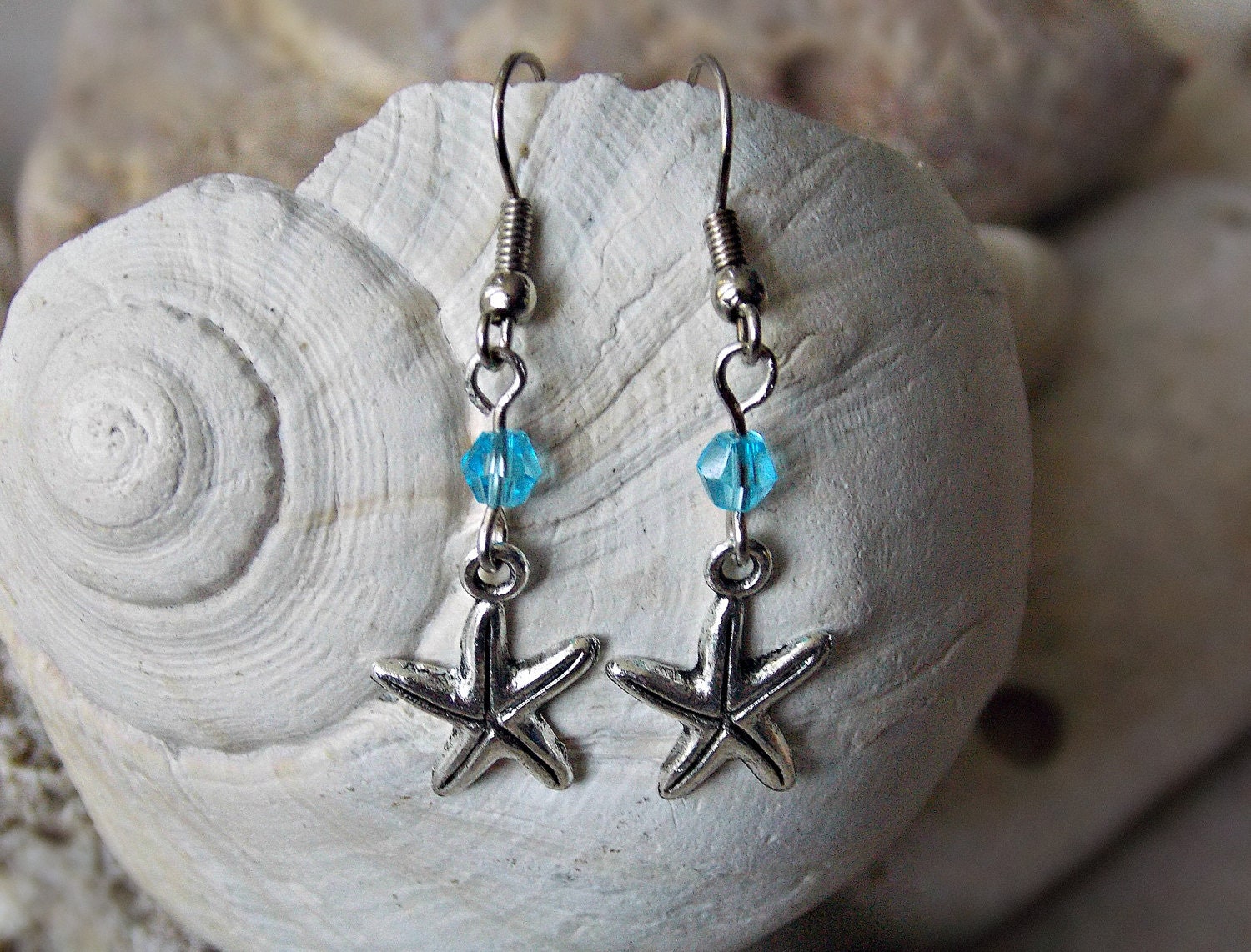 Silver Tone Starfish & Swarovski Earrings - Free Shipping - Under 10 - Jewelry