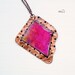 RESERVED Handcrafted Oxidized Copper Dot Hammered Textured Soldered Square Pendant with Pink Paper and Resin Metalwork Gift for Her