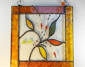 Abstract Art With Leaves. Stained Glass Panel. Framed Art.