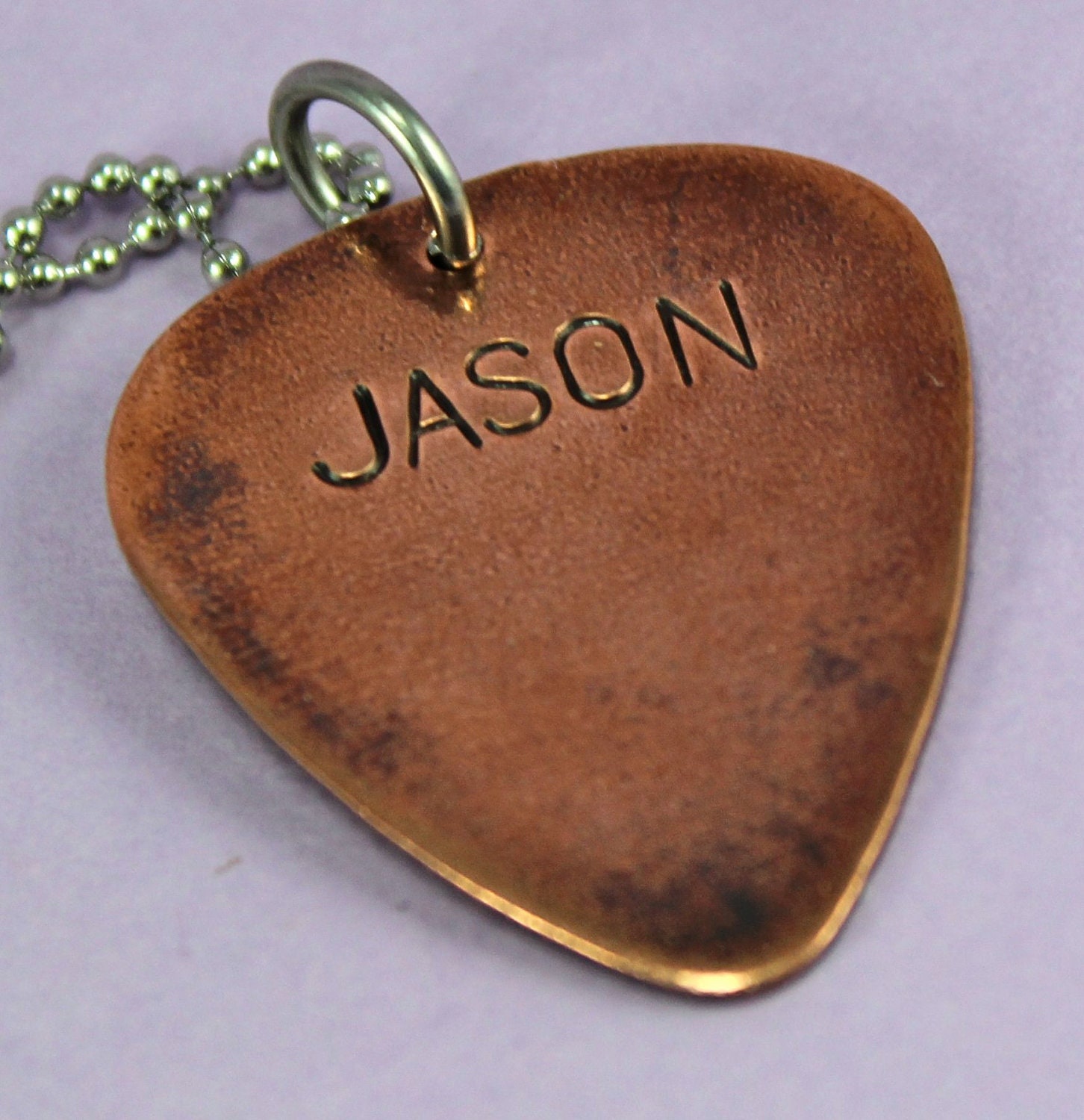 Personalized Guitar Pick, Men's Handstamped guitar pick necklace, copper guitar pick, Men's gift
