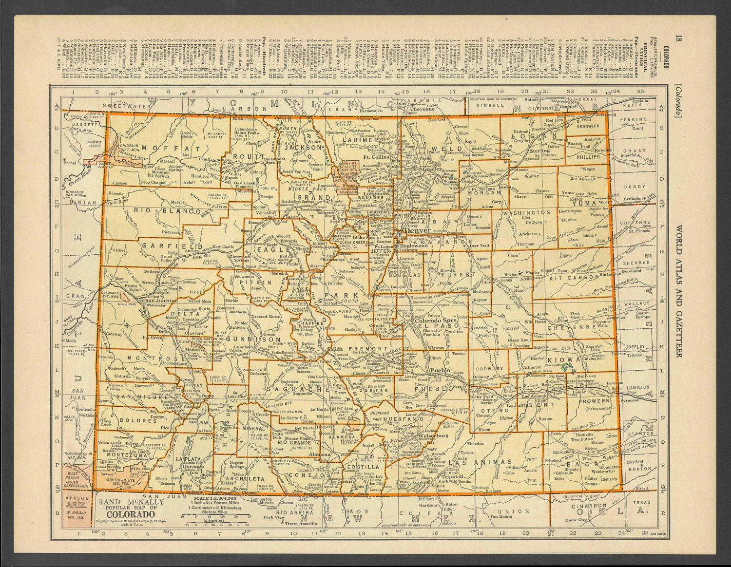 Vintage Map of Colorado From 1937 Original