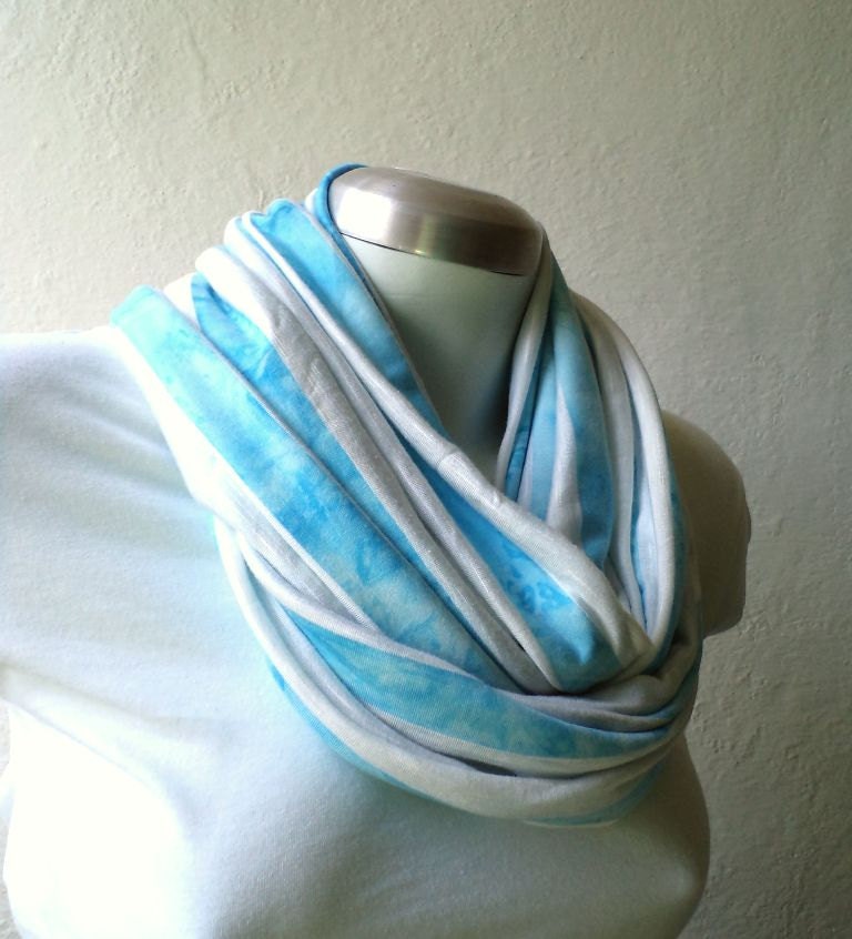 Infinity scarf, cowl, spring scarf, washed turquoise blue jersey knit, light and cozy,WIDE.READY To SHIp.