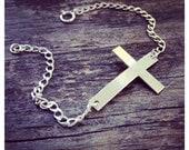 Large Sideways Cross  Bracelet  - All Sterling Silver - Everyday Jewelry