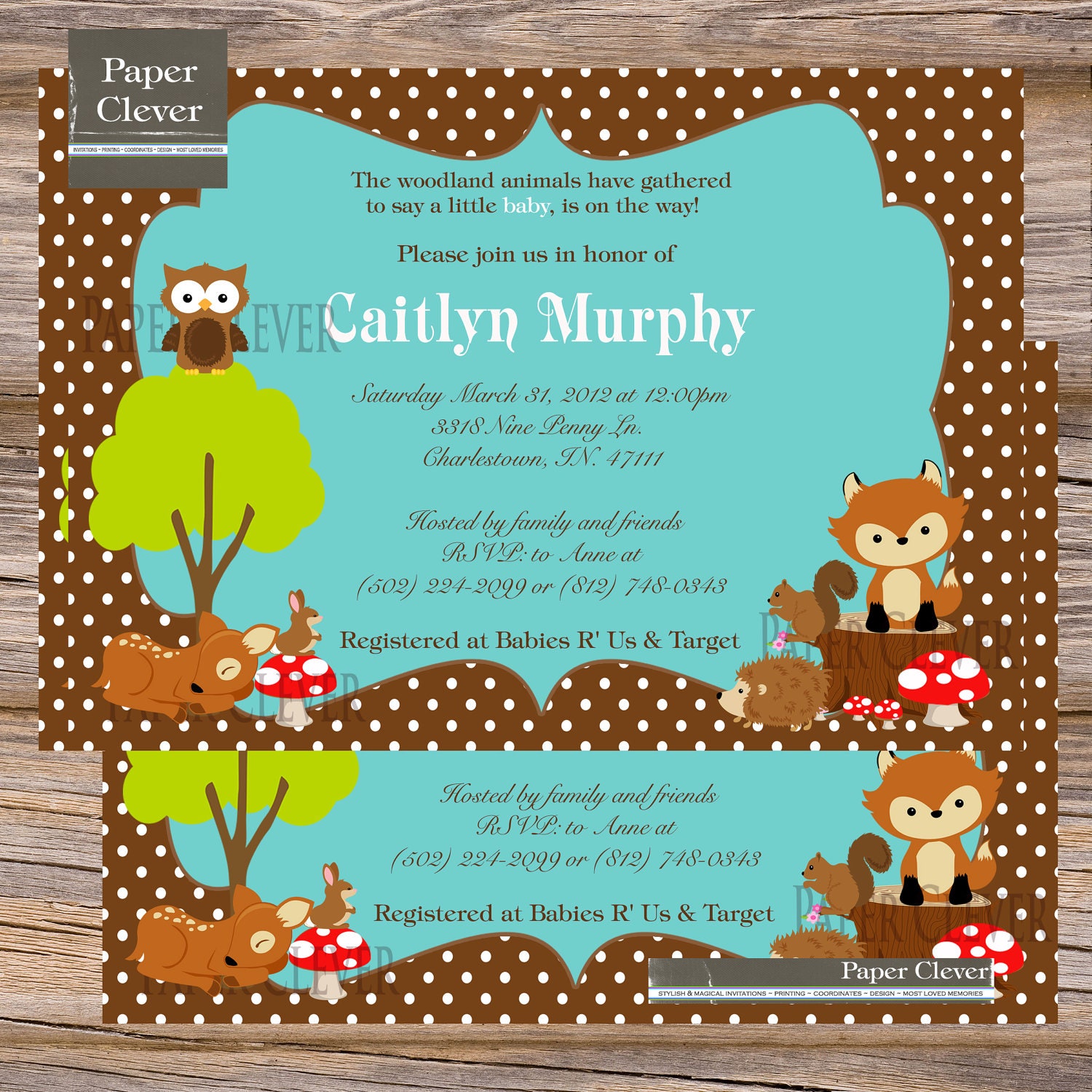 Baby shower Invitation woodland animals birthday digital file, printable