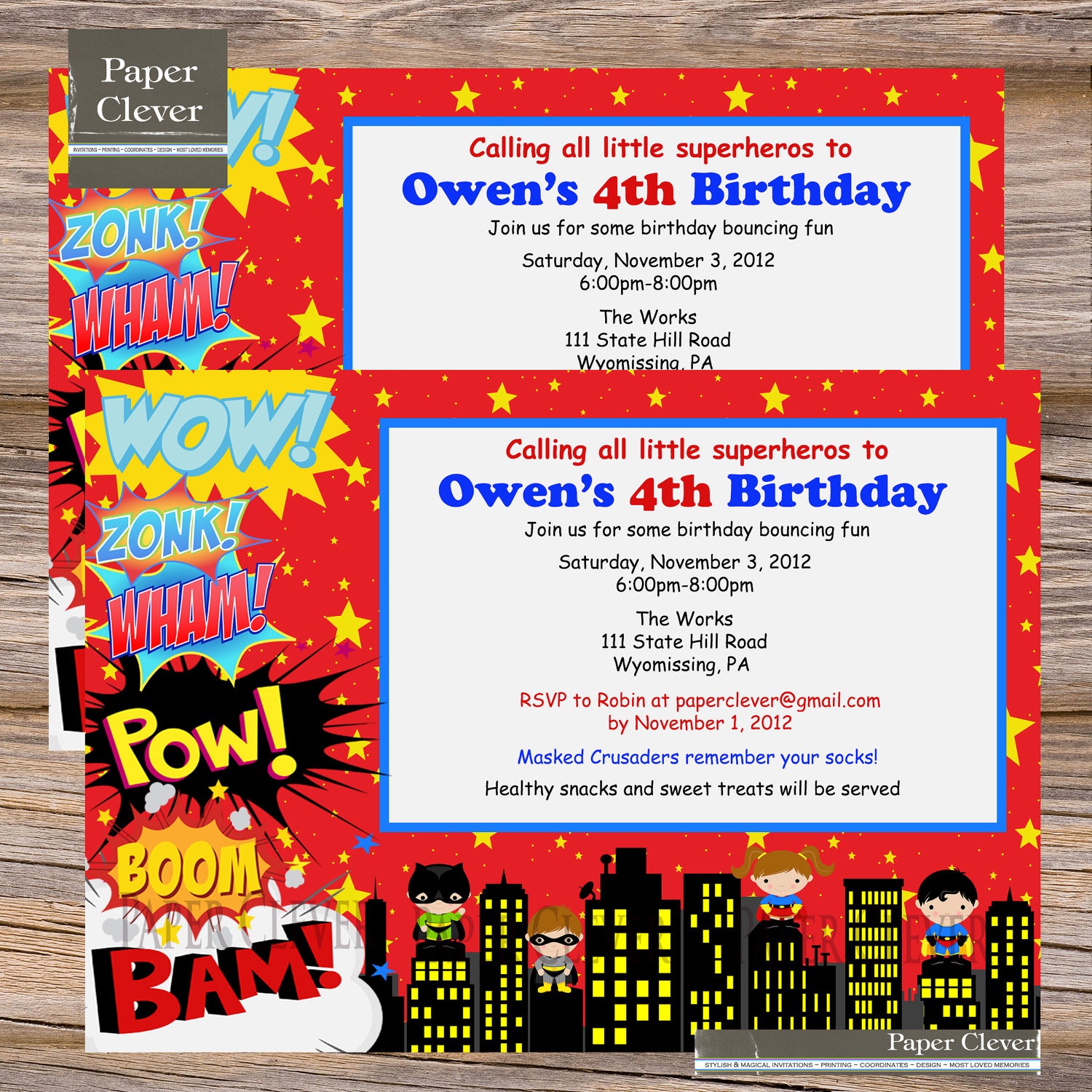 Boys Birthday Invitation superhero inspired theme digital, printable file Il_570xn