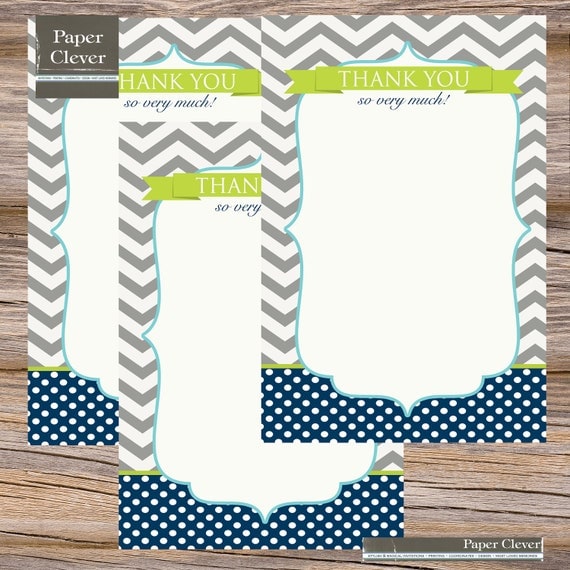 Baby Shower thank you card, bun in the oven, navy, lime, Chevron stripe - instant download, digital,printable Il_570xn