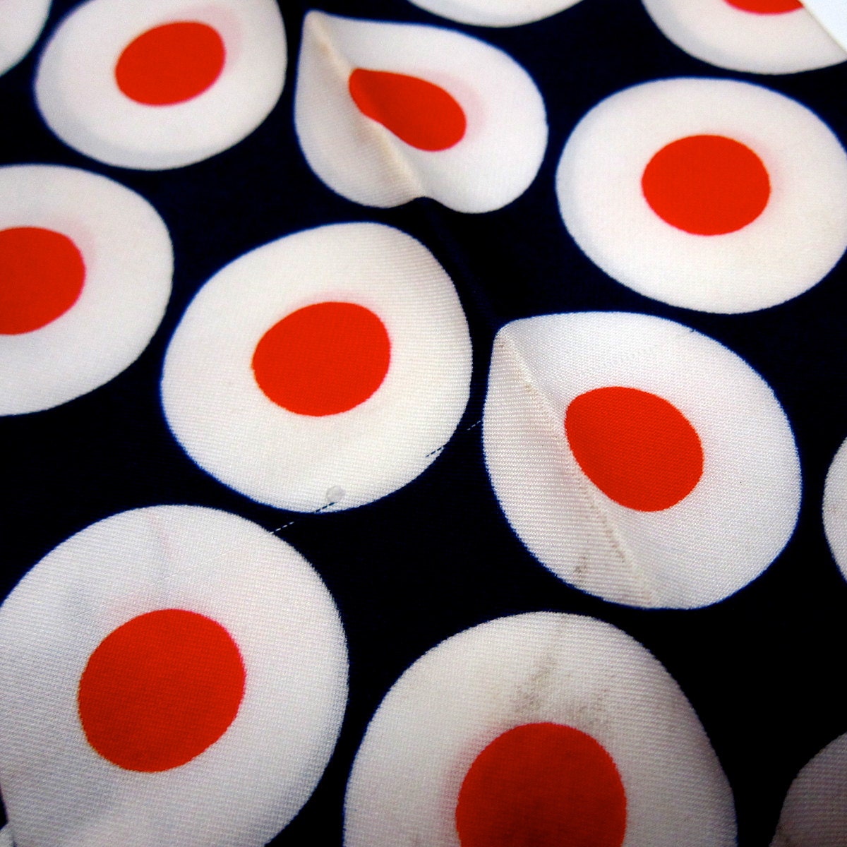 Vintage Head Scarf Mod Red White Blue Circles Belt Scarf