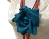Teal Leather Rose with Rust Belt /Necklace-OOAK