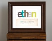 Personalized Nursery Art Print with Custom Meaning of Name - nursery wall decor, children's room art - baby shower / new mom gift - 8 x 10