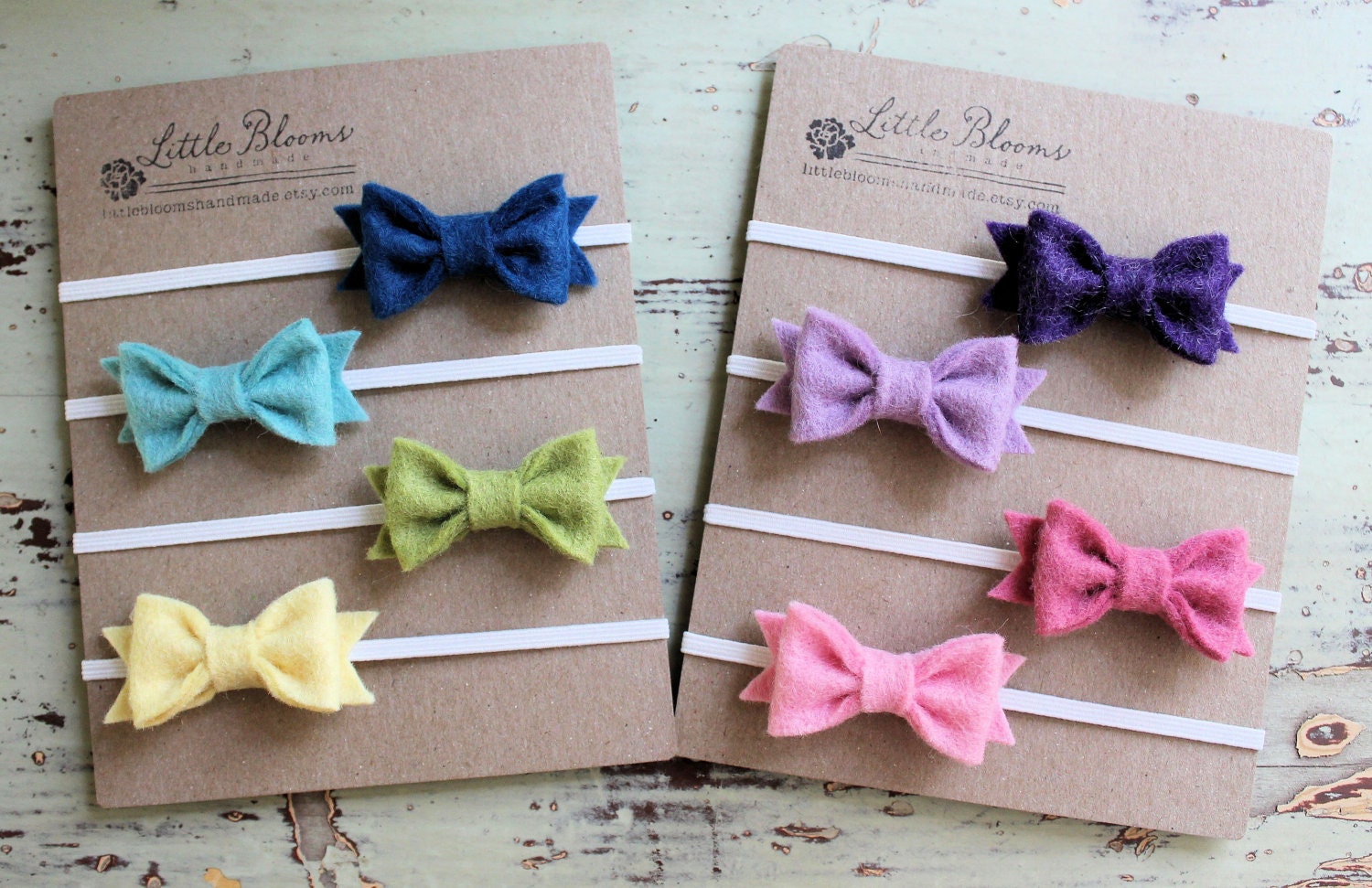 Tiny Felt Bow Headbands - 2 Felt Bows - Pick Your Colors - newborn - baby - toddler