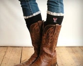 Lacey Fan TEXAS TECH Boot Socks cable knit boot sock with lace and school logo - collegiate boot socks (Item no.12-15)